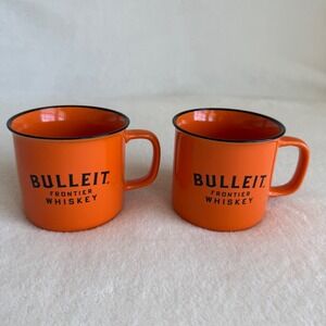 Set of 2‎ BULLEIT Whiskey Bourbon Ceramic Orange Mug Cups Coffee Hot Toddy Cup